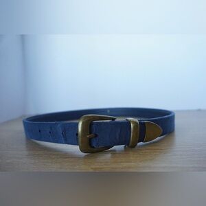 Women's Navy Suede Belt with Antique Brass Buckle